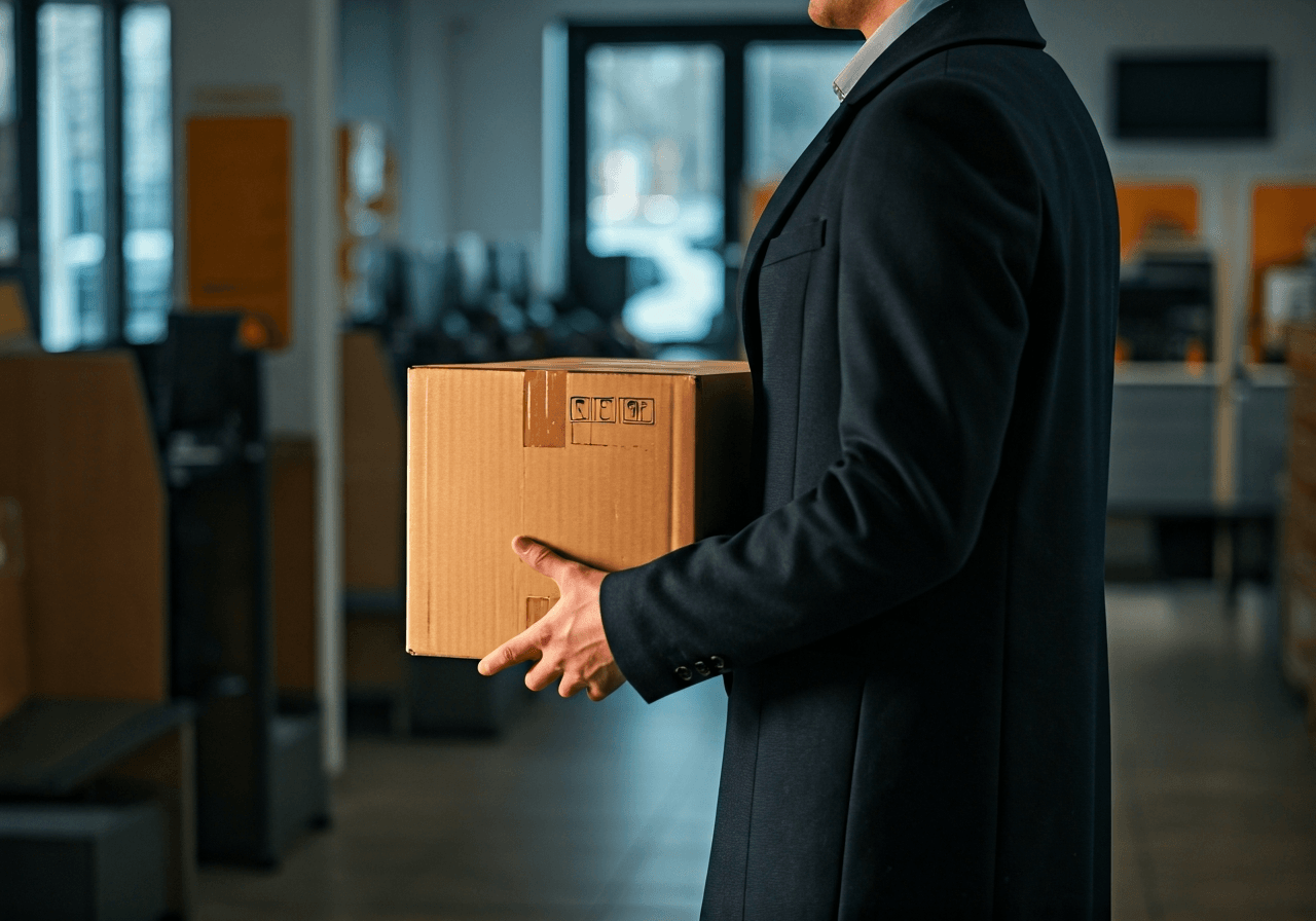 Čestlice pošta: Funguje bez čekání? (Test 2026) 3 A focused individual holding a parcel in a modern, clean post office interior in the Czech Republic, soft natural light streaming through windows, professional editorial photography, 85mm lens, depth of field, no text, no words, no letters