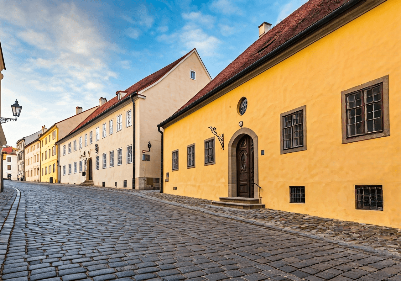 Pošta Český Krumlov: Jak odeslat balík za 2 minuty? 2 A professional exterior shot of a historic Czech post office building in Cesky Krumlov, cobblestone street, soft natural daylight, cinematic atmosphere, 85mm lens, high resolution, no text, no letters.