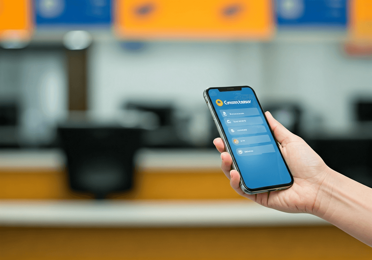 Pošta Osek: Co vše nabízí? (Aktuální služby 2026) 3 Editorial photography, a hand holding a smartphone displaying a customer review interface, with a blurred post office counter in the background, soft natural light, 85mm lens, highly detailed, no text, no words, no letters
