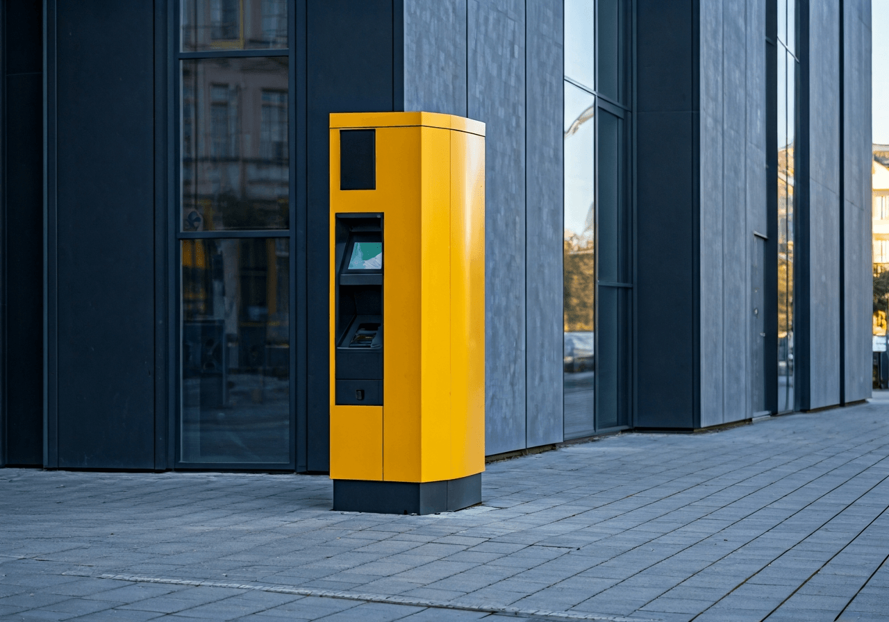 Zásilkovna Kralupy: Rychlé vyzvednutí (Návod 2026) 2 A modern Z-BOX automated parcel terminal standing on a clean city street in Kralupy nad Vltavou, soft daylight, professional architectural photography, sharp focus, 85mm lens, high quality, no text, no letters