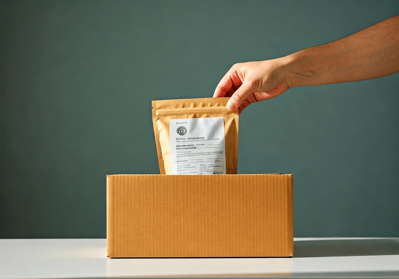 Zásilkovna Kralupy: Rychlé vyzvednutí (Návod 2026) 3 High-end editorial photography of a premium nutrition supplement package being carefully placed into an eco-friendly shipping box, bright minimalist workspace, soft natural morning light, depth of field, 85mm lens, no text, no words, no letters.