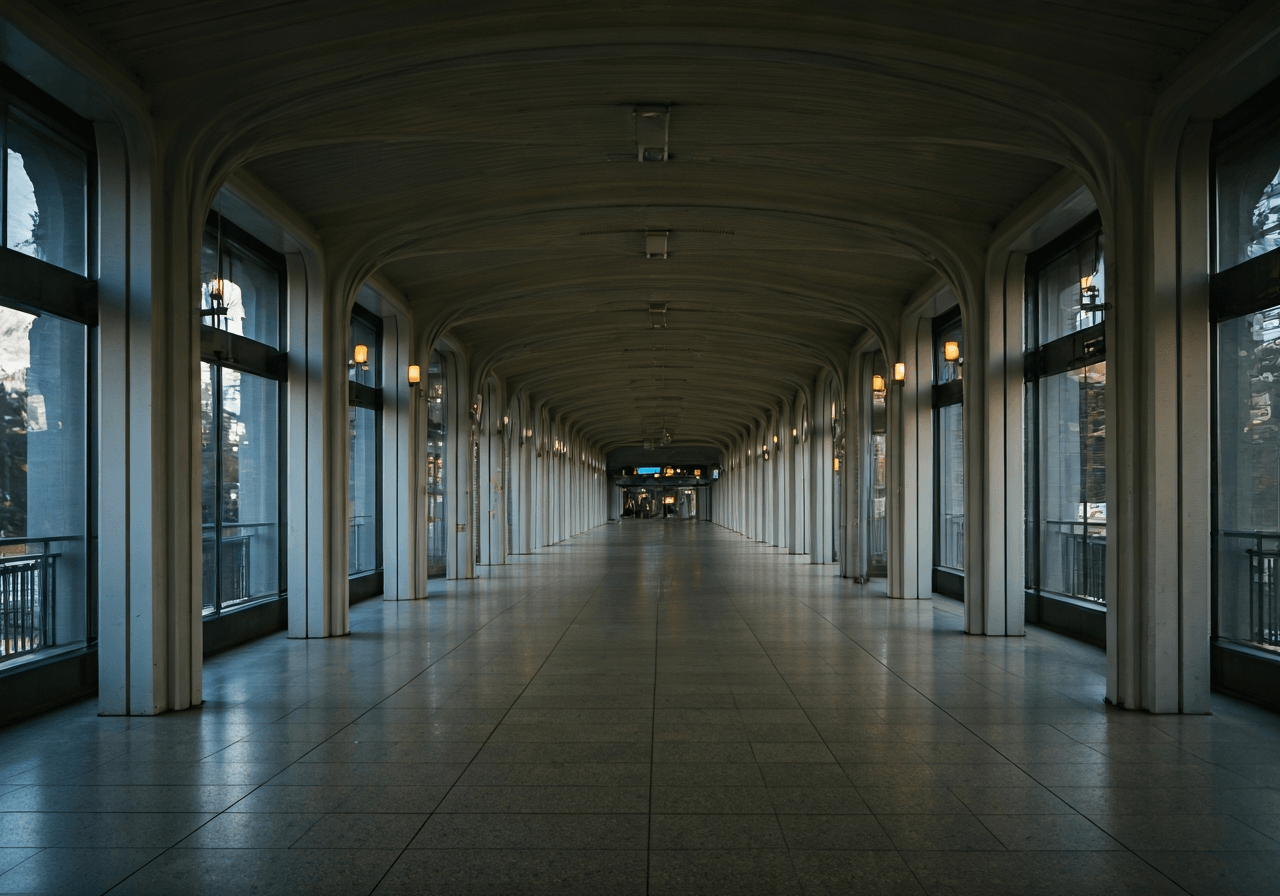 Vršovice nádraží: Jak funguje úschovna? (Vyplatí se?) 2 Modern train station concourse with clear signage and minimalist architecture, soft natural light reflecting off clean surfaces, editorial photography style, 85mm lens, high quality, no text, no words, no letters