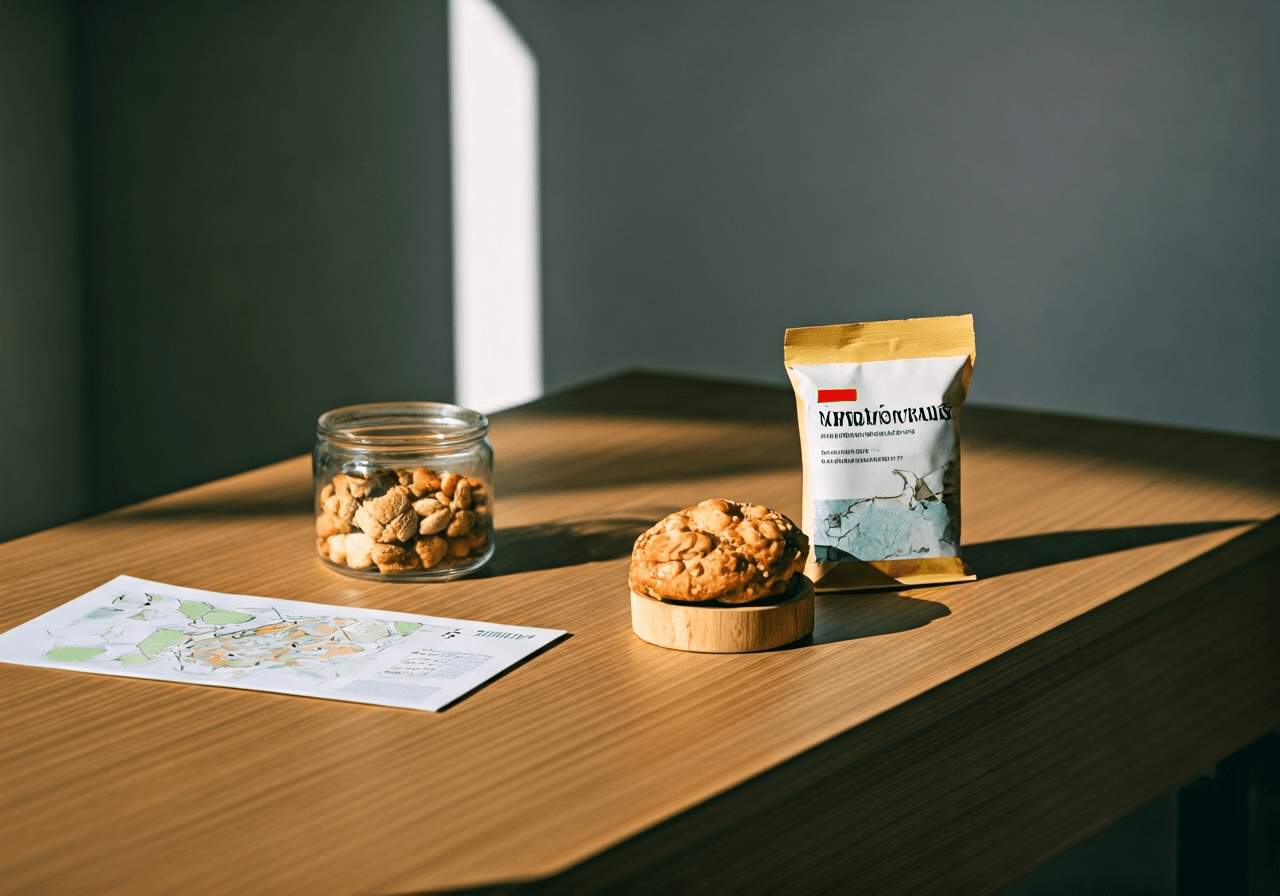 A high-quality editorial shot of a modern, clean desk in Liptovský Hrádok featuring a local map and healthy snacks, soft natural light, 85mm lens, minimalist aesthetic, professional atmosphere, no text, no words, no letters.