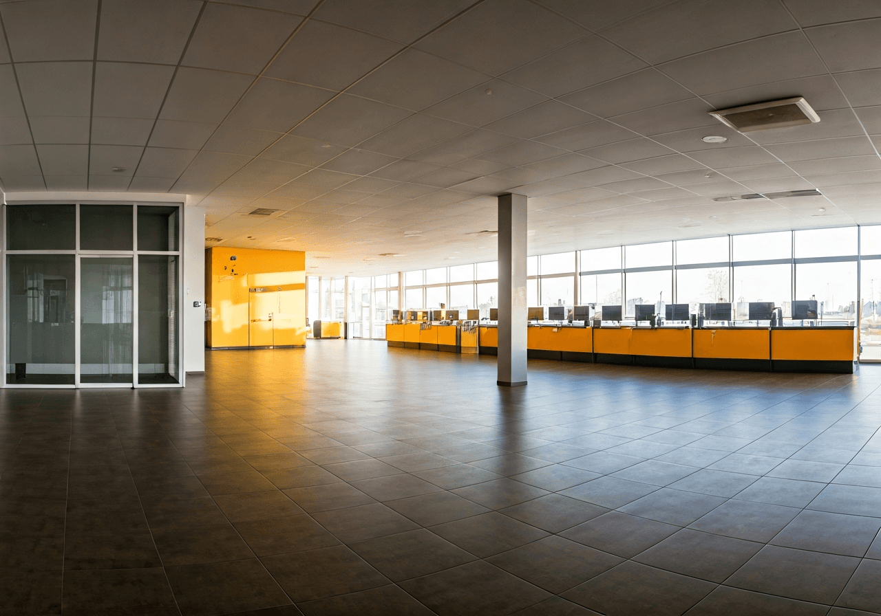 Pošta Jablonec nad Nisou: Kde nečekat fronty? (Tipy) 2 A wide-angle editorial shot of a modern, clean post office interior in Jablonec nad Nisou, sleek architectural details, soft natural morning light streaming through windows, 85mm lens, high quality, no text, no words, no letters