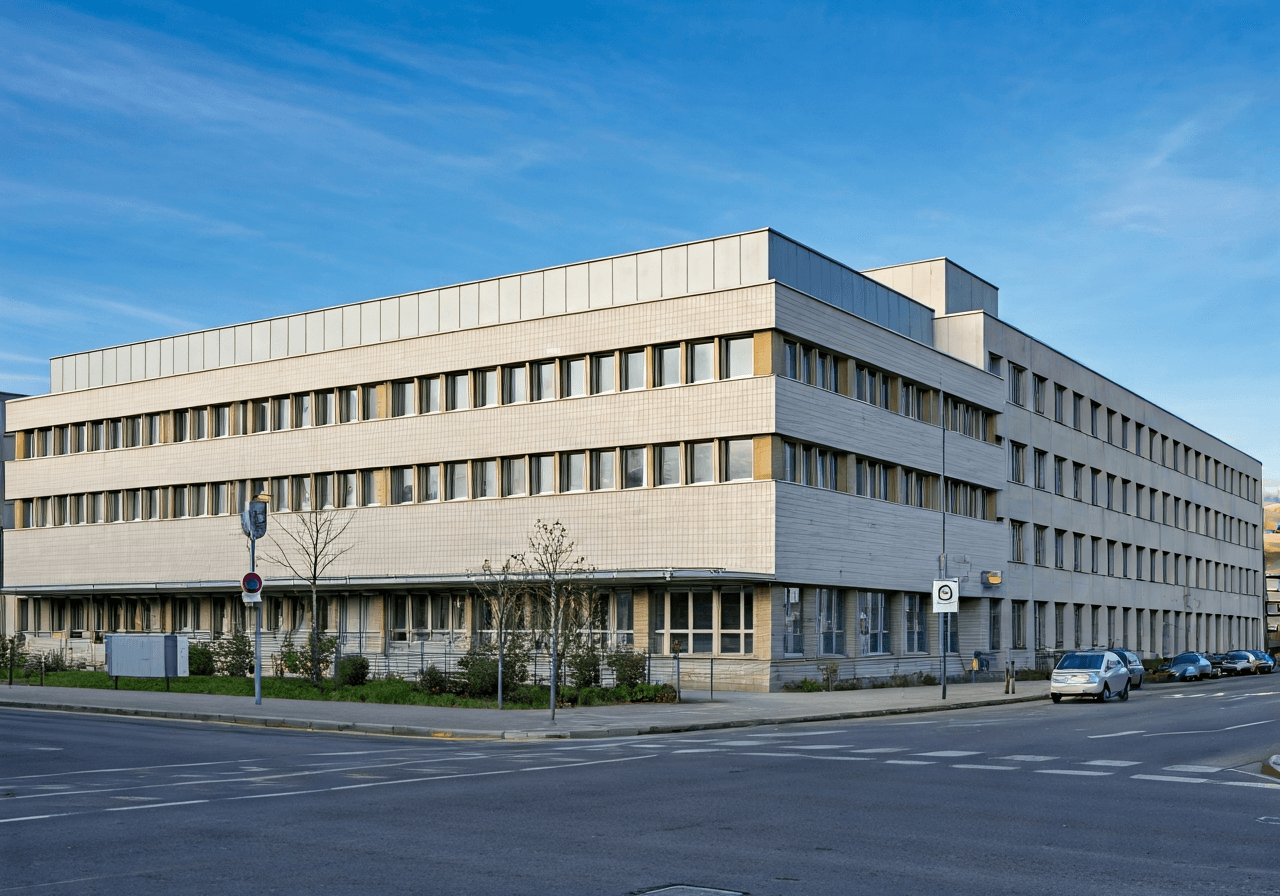A professional, modern exterior shot of a Czech Post office building in Bruntál, clean architectural lines, soft natural daylight, high-resolution editorial photography, 85mm lens, no text, no letters.