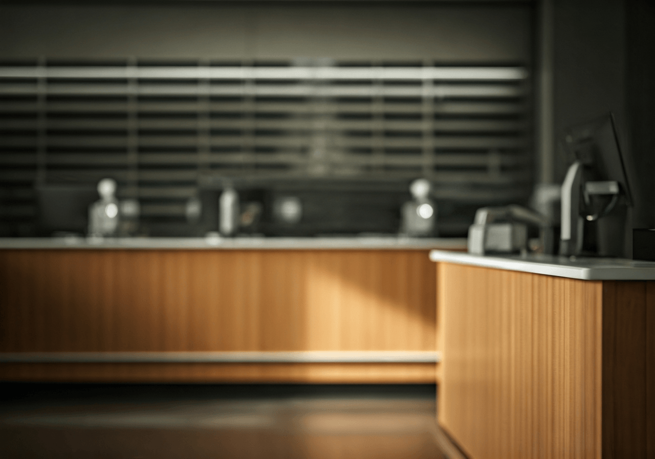 A professional, modern post office interior, clean wooden counters, soft daylight, blurred background, editorial photography style, 85mm lens, high resolution, no text, no words, no letters.