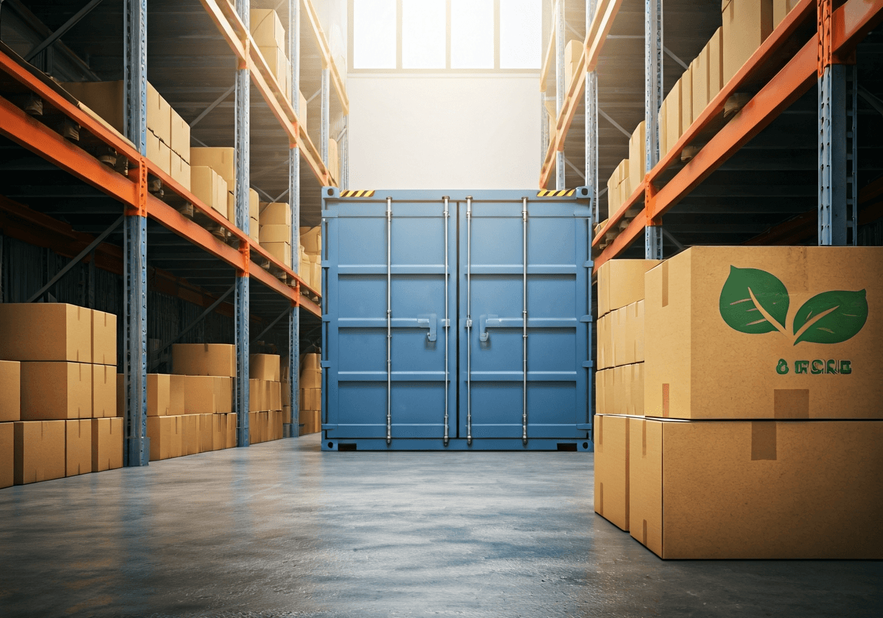 DHL UK to Czech Republic: Rychlý návod (krok za krokem) 2 A professional logistics warehouse setting featuring an organized shipment container with eco-friendly packaging symbols, soft natural lighting, editorial photography style, 85mm lens, high resolution, minimalist aesthetic, no text, no words, no letters.