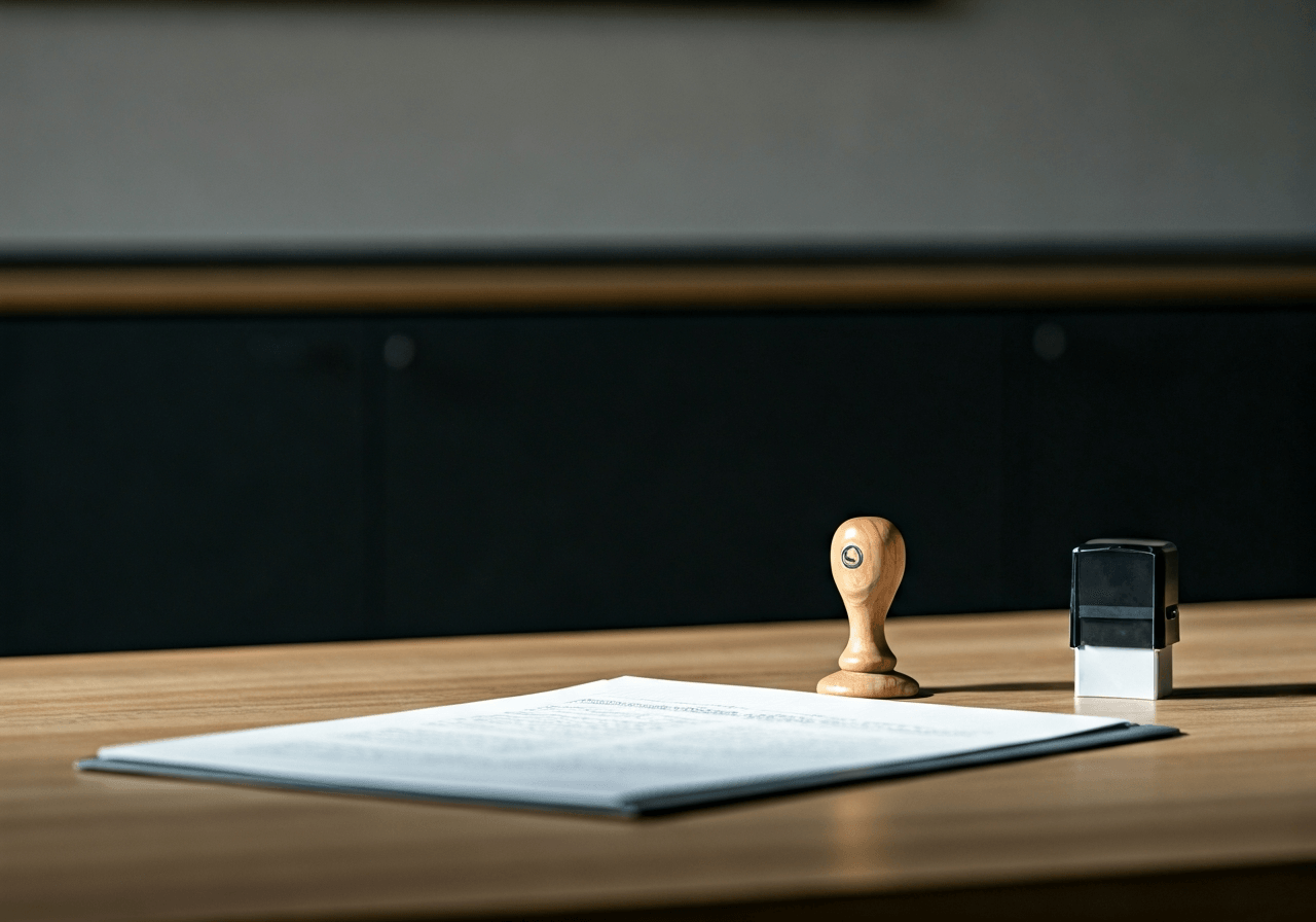 A clean, modern local government office desk in Stehelceves with official stamps and documents, professional atmosphere, soft natural light, editorial photography style, 85mm lens, high quality, no text, no words, no letters.