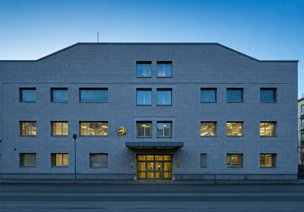 Modern exterior facade of a Czech post office building located in Usti nad Labem Střekov, clean architectural style, soft natural daylight, premium editorial style photography, 85mm lens, high resolution, no text, no words, no letters