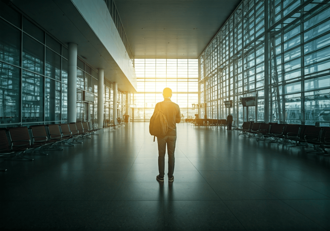 Úschovna zavazadel v Bondy: Kompletní průvodce 2026 2 A minimalist traveler standing in a bright, modern airport terminal, using a smartphone to manage travel logistics, clean architectural background, editorial photography, soft natural light, 85mm lens, highly detailed, no text, no letters