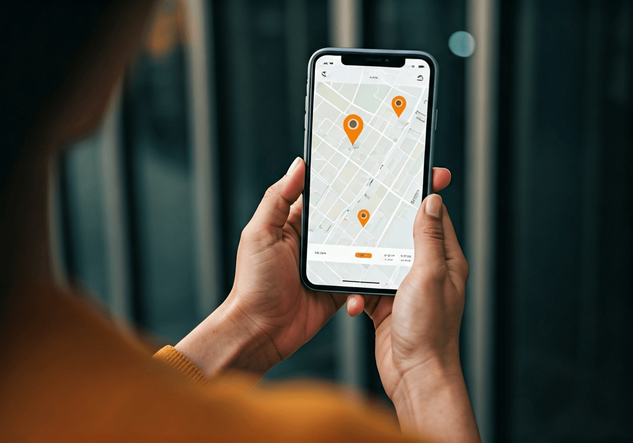 Úschovna zavazadel v Bondy: Kompletní průvodce 2026 3 A professional traveler using a smartphone to find luggage storage locations on an interactive city map, urban modern environment, premium editorial style, soft natural light, shallow depth of field, 85mm lens, no text, no words, no letters