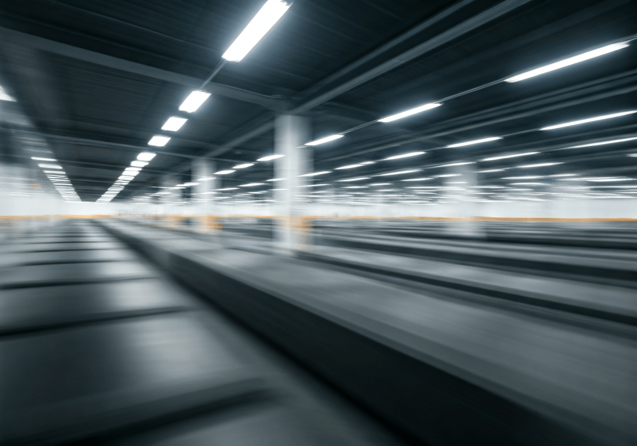 Editorial photography of a modern high-tech logistics sorting center with clean lines and soft lighting, symbolizing the evolution of shipping services, 85mm lens, depth of field, premium quality, no text, no letters