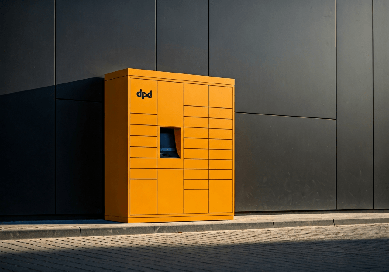 DPD Jihlava: Kompletní přehled a výhody (Test 2026) 3 A modern, minimalist DPD pickup locker station located in a clean, sunlit urban area of Jihlava, high-end architectural photography, soft natural lighting, depth of field, 85mm lens, no text, no words, no letters