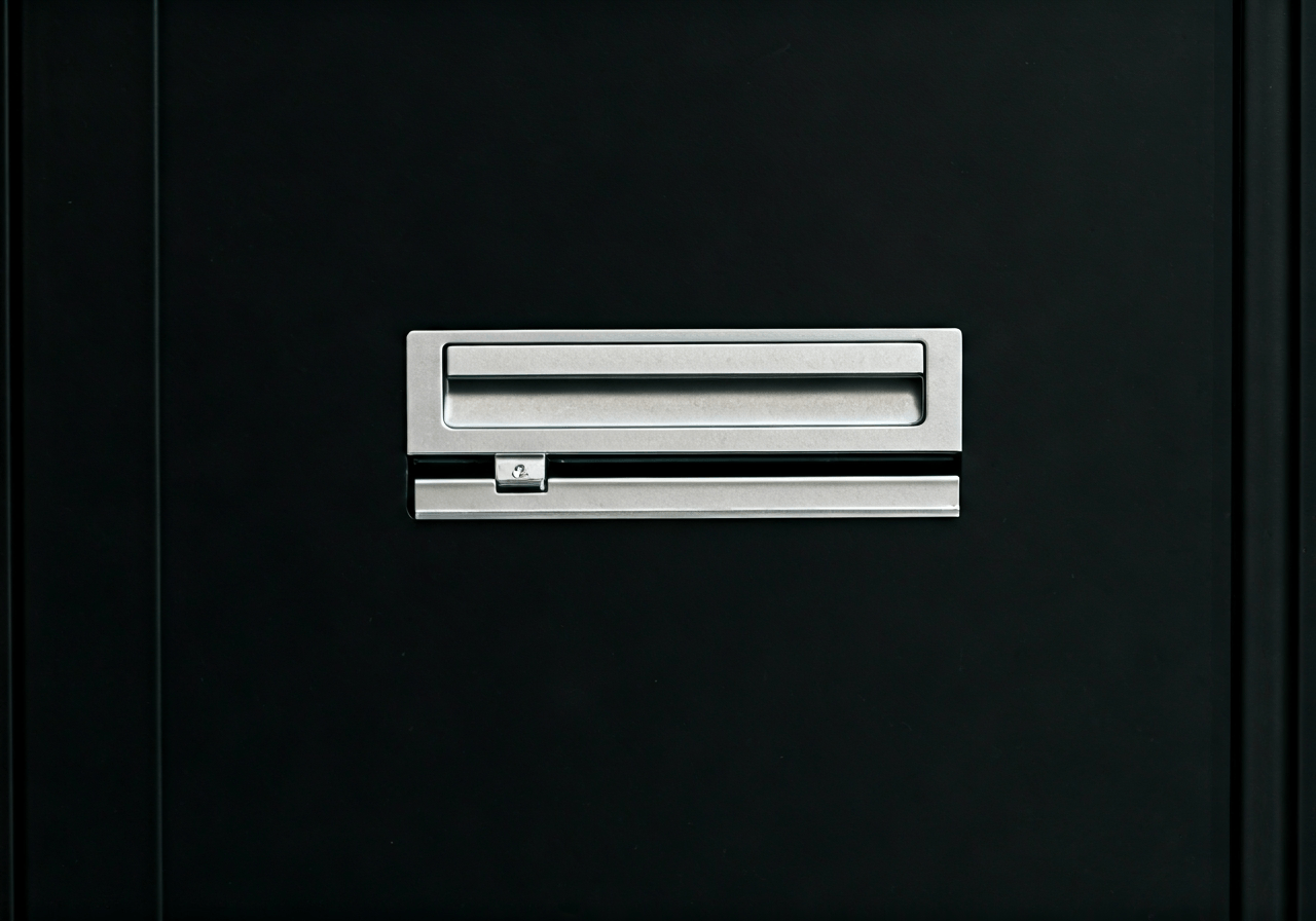 Detailed close-up of a premium parcel box security mechanism, showing the steel anti-theft flap and reinforced locking system, minimalist modern porch background, editorial photography, soft natural light, 85mm lens, highly detailed, no text, no letters