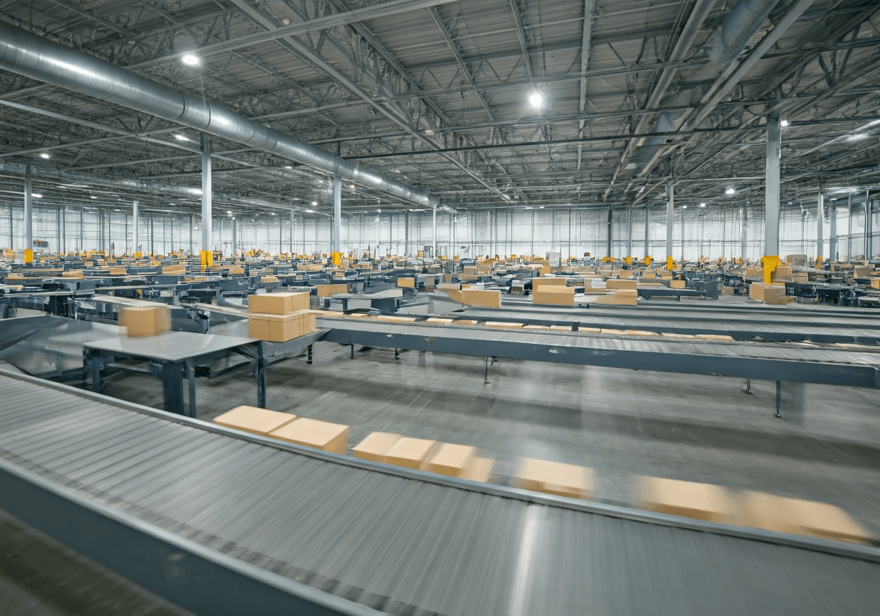 Depo Zásilkovna: Vyplatí se? (Pravda o doručení) 2 A wide-angle shot of a highly organized, modern logistics depot interior with automated sorting conveyors and packages being scanned, industrial aesthetic, soft natural light, depth of field, 85mm lens, high resolution, no text, no words, no letters.