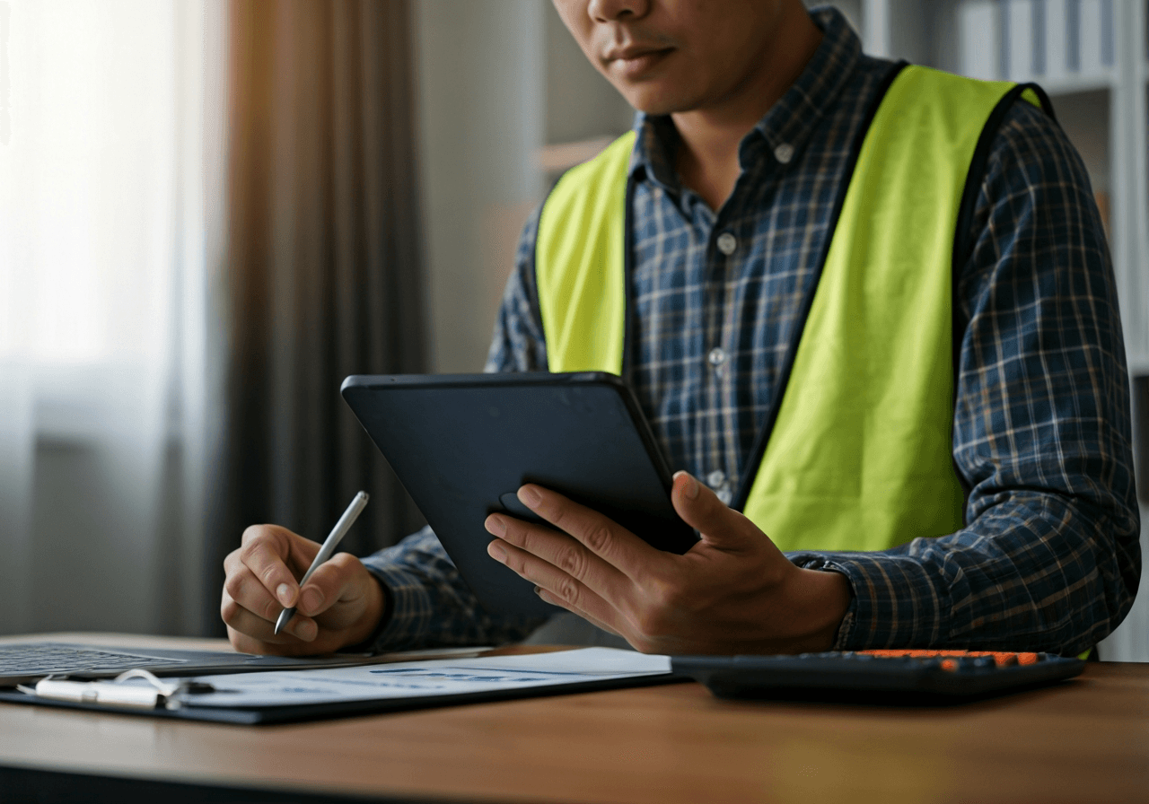 A professional logistics coordinator working in a modern, clean office, analyzing shipping data on a tablet, soft natural light, premium editorial aesthetic, 85mm lens, no text, no letters