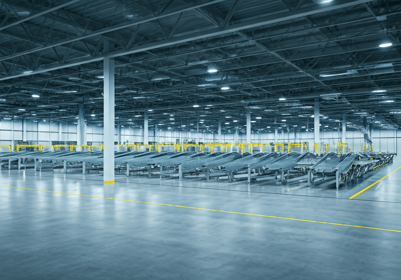A modern logistics warehouse interior with automated parcel sorting systems, clean futuristic aesthetics, industrial design, soft natural lighting, 85mm lens, high resolution, no text, no words, no letters.