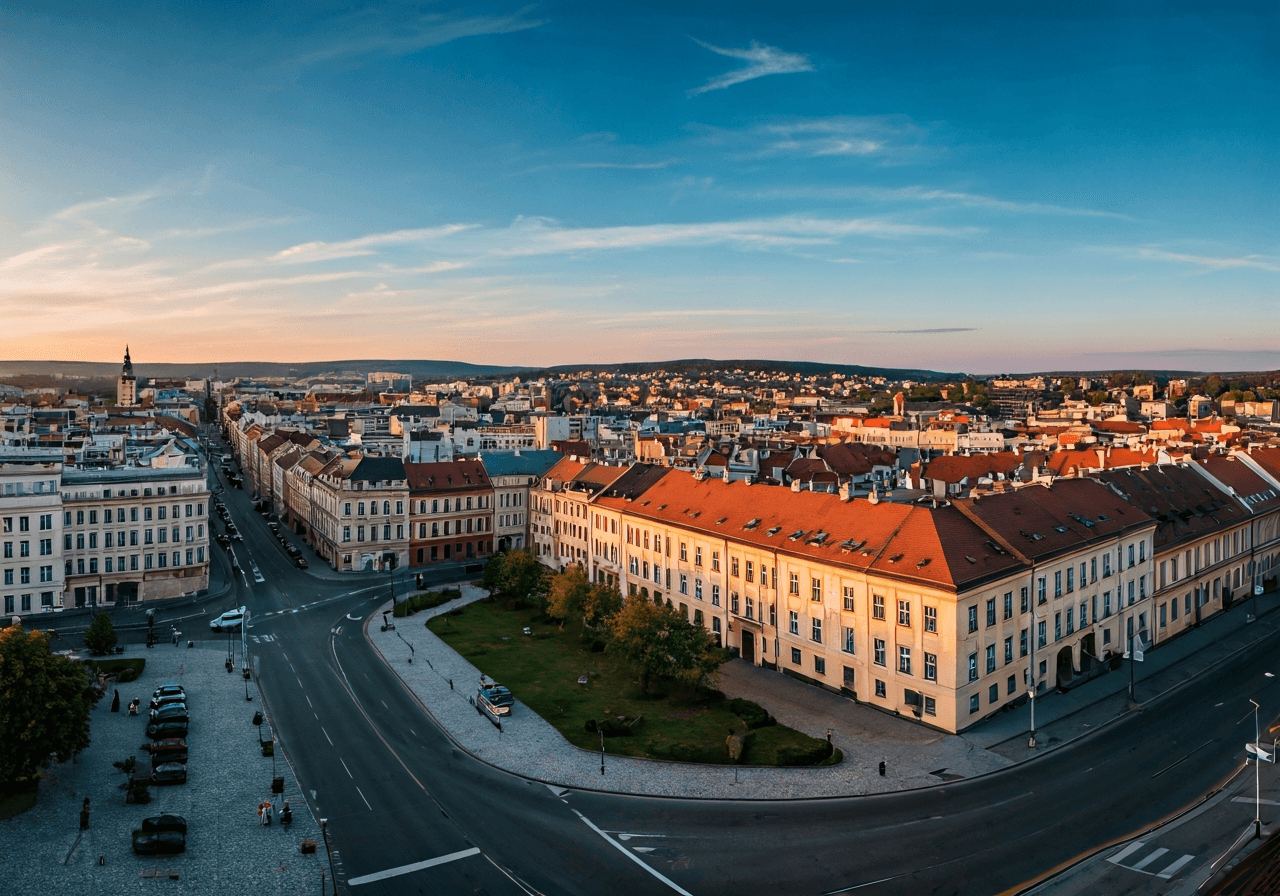 PSČ Vsetín: Rychlý přehled pro všechny čtvrti (2026) 2 Aerial view of Vsetín city center in the Czech Republic, historic architecture mixed with modern infrastructure, soft natural morning light, editorial travel photography style, 85mm lens, high resolution, no text, no words, no letters