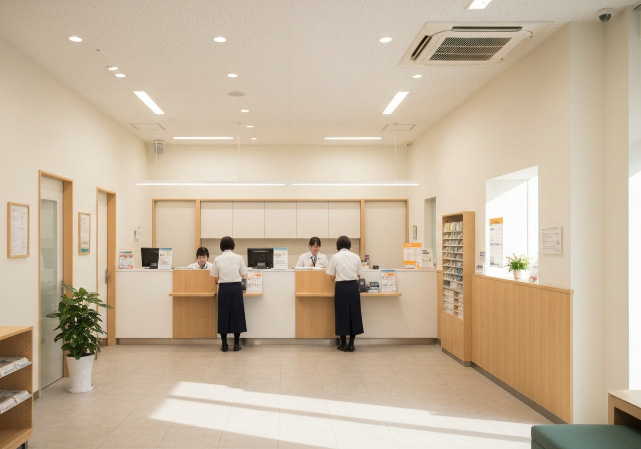 A professional, modern post office branch in a quiet municipal district, clean interior, organized service counter, soft natural light, editorial photography style, 85mm lens, high quality, no text, no words, no letters