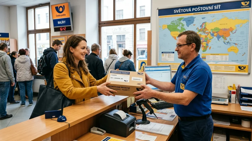 Předání mezinárodní balíkové zásilky do zahraničí na poště